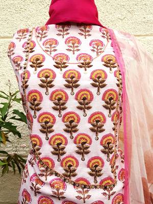 pink Crepe Georgette Print Handwork Suit Fabric 3