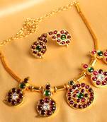 Gorgeous Gold Plated Kemp Green Temple Necklace Set  