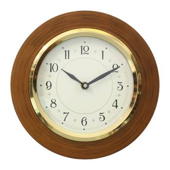 Brown Wooden Frame Circular Dial Analog Wall Clock (20Cm X 20Cm) 1