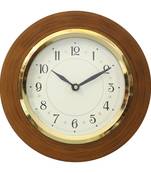 Brown Wooden Frame Circular Dial Analog Wall Clock (20Cm X 20Cm)