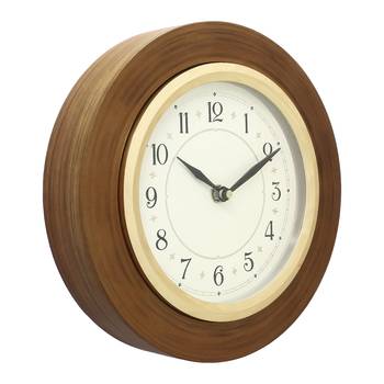 Brown Wooden Frame Circular Dial Analog Wall Clock (20Cm X 20Cm) 2