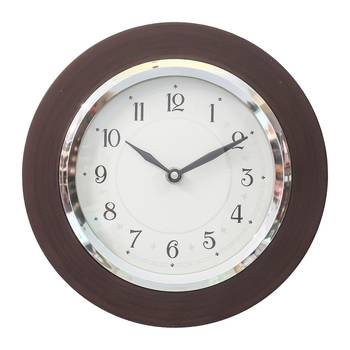 Brown Wooden Frame Circular Dial Analog Wall Clock (20Cm X 20Cm) 1