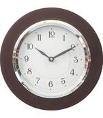 Brown Wooden Frame Circular Dial Analog Wall Clock (20Cm X 20Cm)