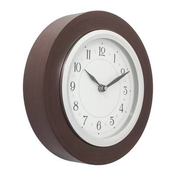 Brown Wooden Frame Circular Dial Analog Wall Clock (20Cm X 20Cm) 2