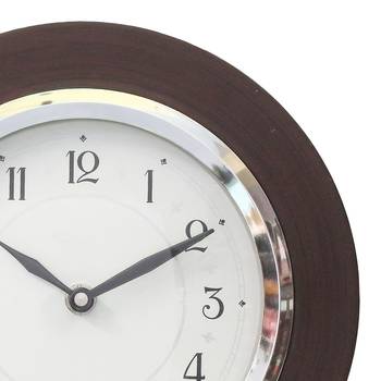 Brown Wooden Frame Circular Dial Analog Wall Clock (20Cm X 20Cm) 3