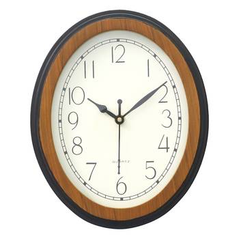 Brown Wooden Oval Dial Contemporary Analog Wall Clock (24Cm X 19Cm) 1
