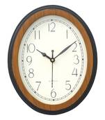 Brown Wooden Oval Dial Contemporary Analog Wall Clock (24Cm X 19Cm)