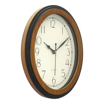 Brown Wooden Oval Dial Contemporary Analog Wall Clock (24Cm X 19Cm) 2