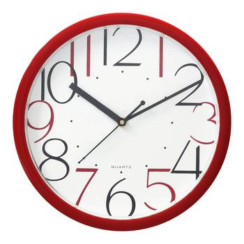 Red Circular Dial Contemporary Analog Wall Clock With Embossed Numerals (25Cm X 25Cm) 1
