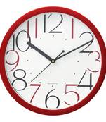 Red Circular Dial Contemporary Analog Wall Clock With Embossed Numerals (25Cm X 25Cm)