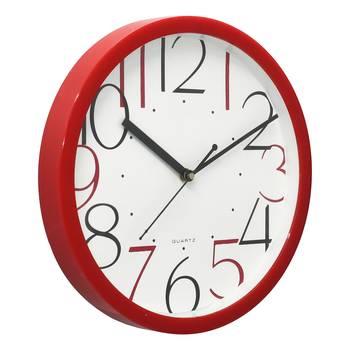 Red Circular Dial Contemporary Analog Wall Clock With Embossed Numerals (25Cm X 25Cm) 2