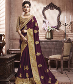 Wine woven art silk saree with blouse