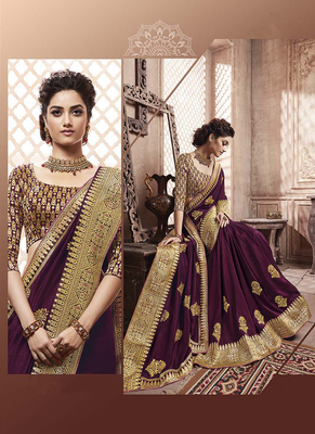 Wine woven art silk saree with blouse 2