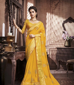 Mustard woven art silk saree with blouse