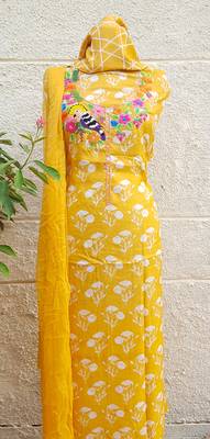 yellow Muslin Silk Unstitched Suit Fabrics 1