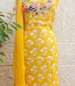 yellow Muslin Silk Unstitched Suit Fabrics