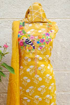 yellow Muslin Silk Unstitched Suit Fabrics 3