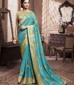 Blue woven art silk saree with blouse