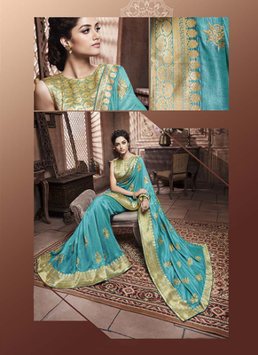 Blue woven art silk saree with blouse 2