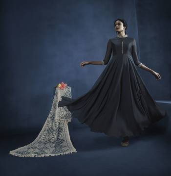 Blue Embroidered Faux Georgette Kamezz With Dupatta 1