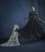 Blue Embroidered Faux Georgette Kamezz With Dupatta