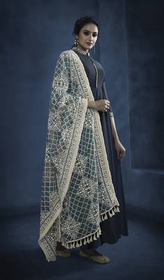Blue Embroidered Faux Georgette Kamezz With Dupatta 2