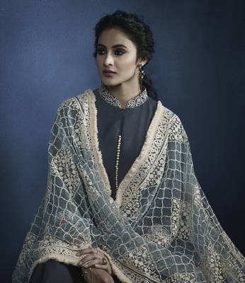 Blue Embroidered Faux Georgette Kamezz With Dupatta 3