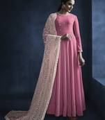 Pink Embroidered Faux Georgette Kameez With Dupatta