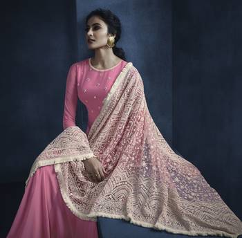 Pink Embroidered Faux Georgette Kameez With Dupatta 3