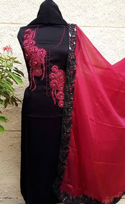 Unstitched Black Soft Silk Suit Fabric 1