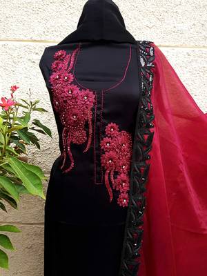 Unstitched Black Soft Silk Suit Fabric 2