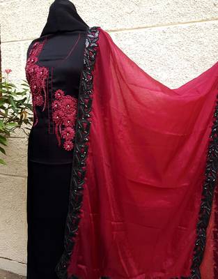 Unstitched Black Soft Silk Suit Fabric 3