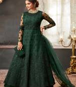 Dark-green embroidered net salwar