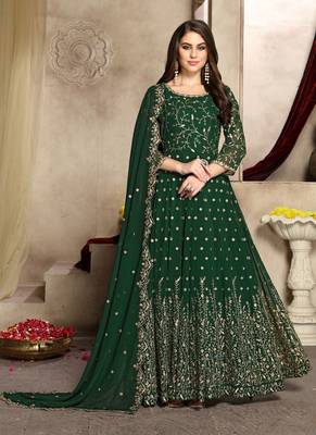 Dark-green embroidered georgette salwar 1
