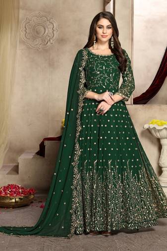 Dark-green embroidered georgette salwar