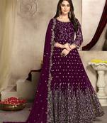 Purple embroidered georgette salwar Kameez