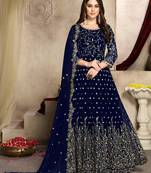Navy-blue embroidered georgette salwar Kameez
