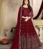 Red embroidered georgette salwar Kameez