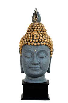 Gray Golden Handcrafted Lord Buddha Head with Stand
