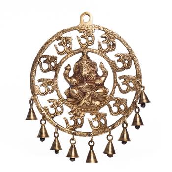 Om Ganesha Brass Wall Hanging With Bells 1