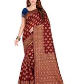Maroon woven jacquard saree with blouse