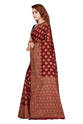 Maroon woven jacquard saree with blouse 2
