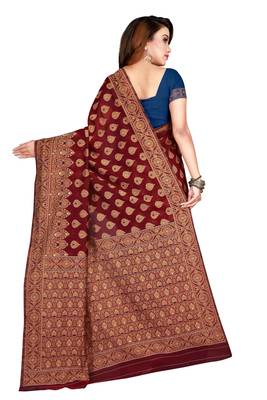 Maroon woven jacquard saree with blouse 3