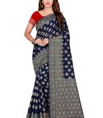 Navy blue woven jacquard saree with blouse