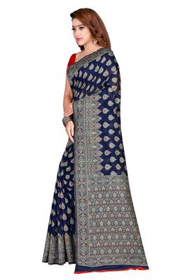 Navy blue woven jacquard saree with blouse 2