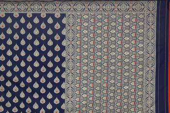 Navy blue woven jacquard saree with blouse 4