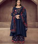 Navy-blue embroidered silk salwar