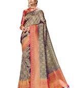 Grey Brasso Silk Saree With Blouse