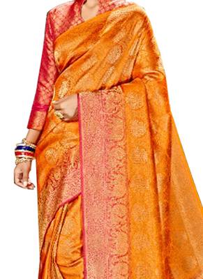 Yellow Brasso Silk Saree With Blouse 2
