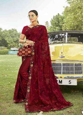Maroon Embroidered Georgette Saree With Blouse 1